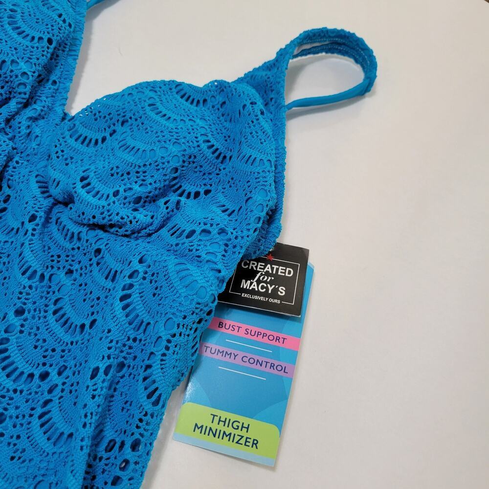 Swim Solutions Tummy-Control Flyaway Swimdress Crochet Boho Teal NWT Size 10 - Picture 6 of 11